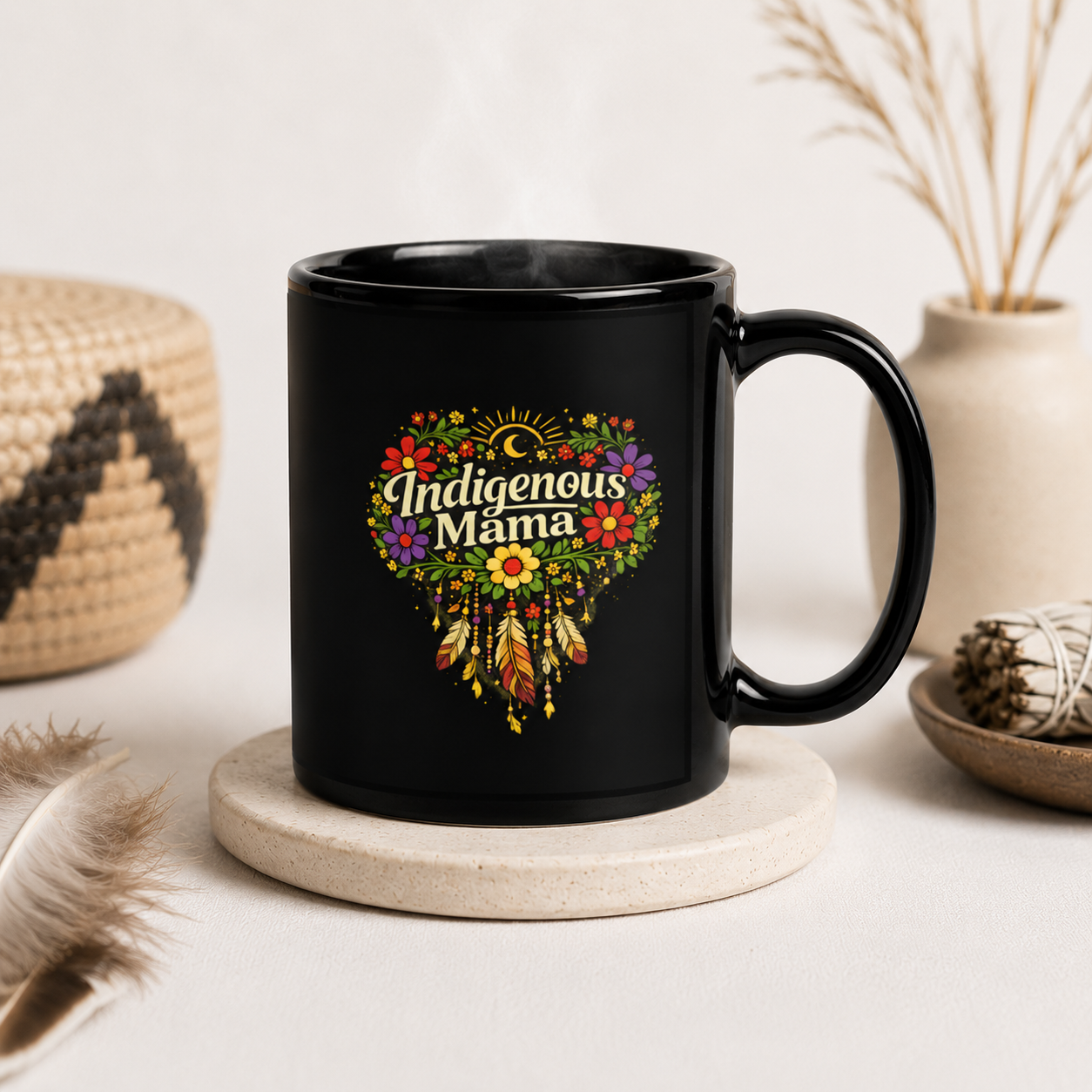 Indigenous Mama Mug – Native American Black Ceramic Coffee Mug