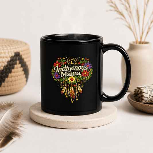 Indigenous Mama Mug – Native American Black Ceramic Coffee Mug